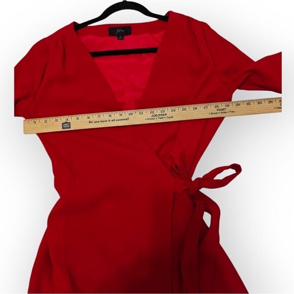NWOT J. Crew Red Wrap Tie Front Dress with Bishop Sleeves Sz 8 - Picture 6 of 11